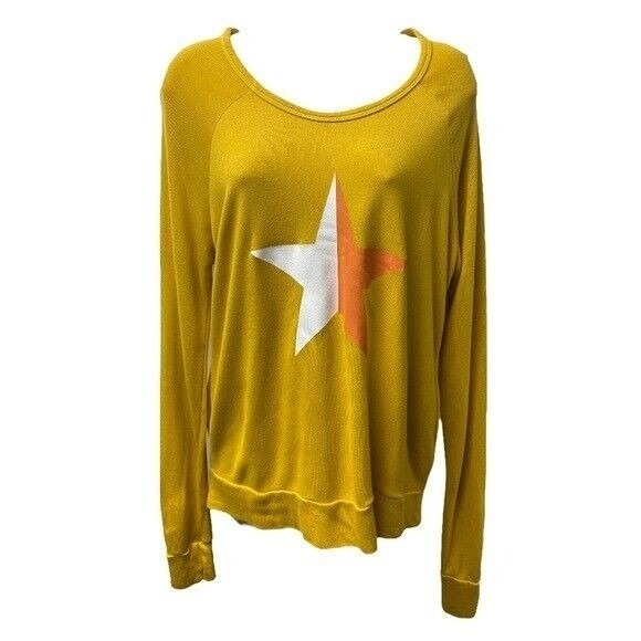 SUNDRY Women Pullover Size‎ 0 Mustard Yellow Crewneck Star Graphic Casual - Picture 2 of 7